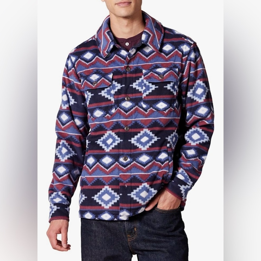 Amazon Essentials Men's Large Aztec Long-Sleeve Fleece Button Up Collared Jacket